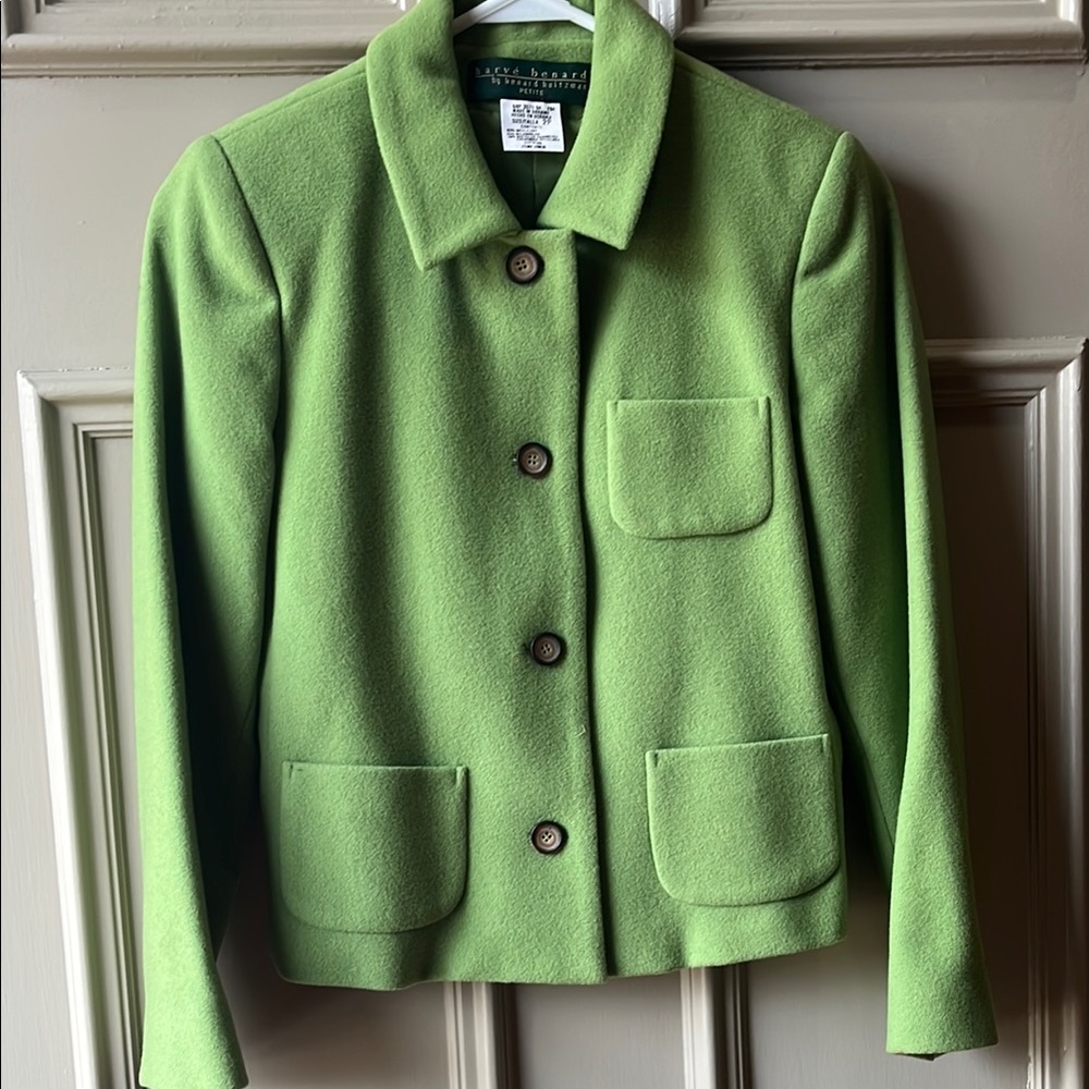Classic Lime Green Wool Jacket by Harve Bernard. Size 2P.